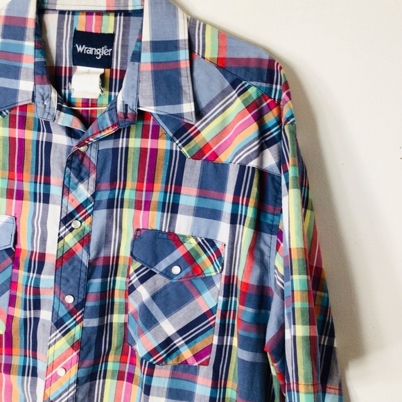 Wrangler button up shirt men 18 tall plaid short sleeve - Picture 3 of 8